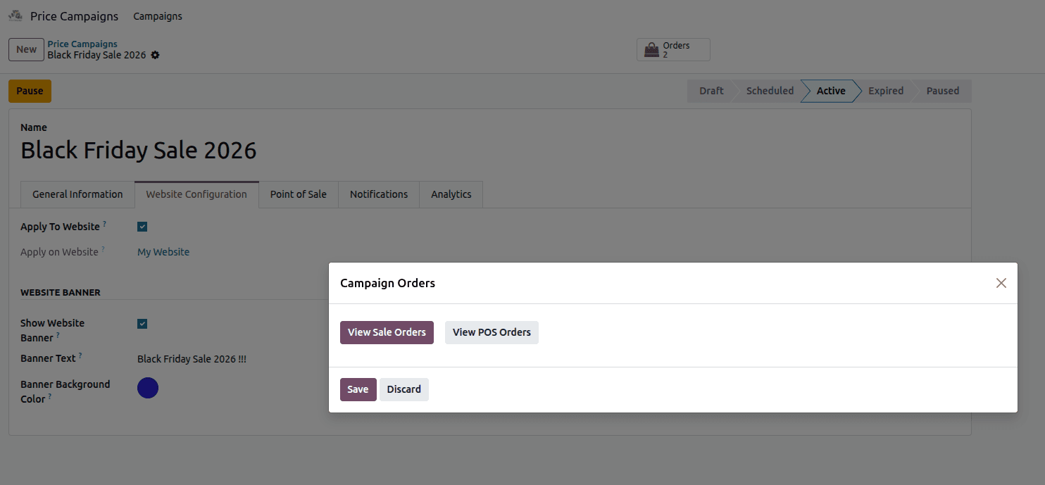 Campaign orders view